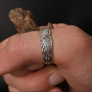 Angel Wings Band Ring, Guardian Angel Ring For Him, Gold Plated Angel Jewelry, Silver Men Wedding Ring, Unique Wedding Band for Husband image 2