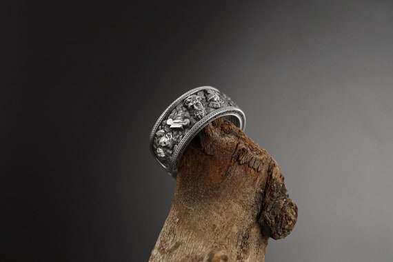 Greek Gods and Heroes Adjustable Ring, Oxidized Jewelry, Unique Mens Ring, Greek Mythology Band Ring, Olympus Gods Men Ring, Greek Jewelry