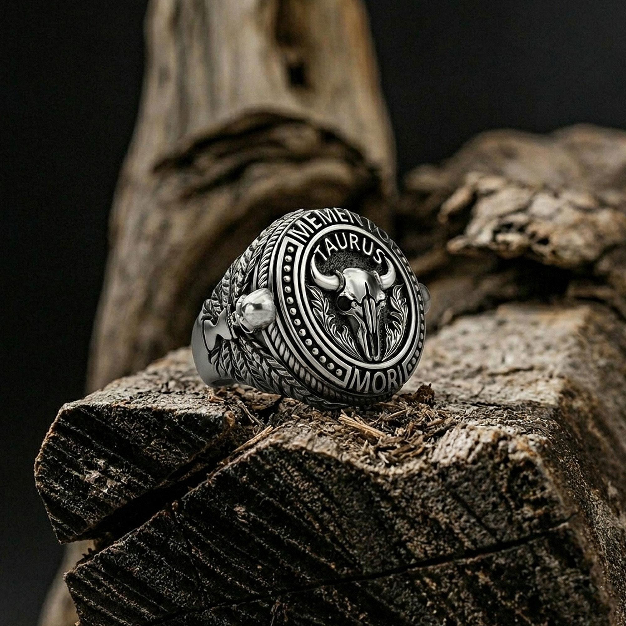 Handmade Sterling Silver Taurus Signet Ring, Memento Mori - Etsy
