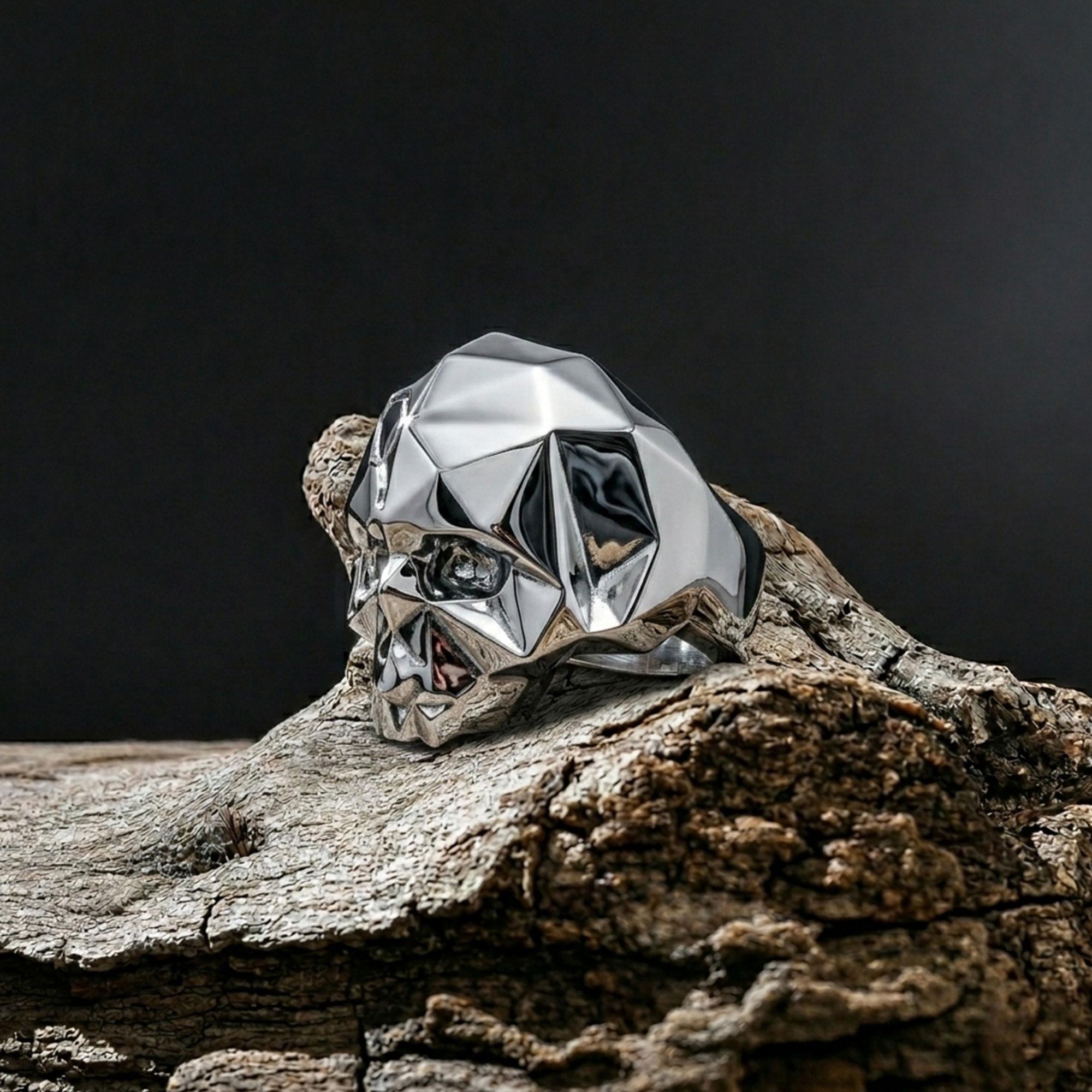 Handmade Sterling Silver Half Polygon Skull Ring, Gothic Punk Jewelry ...