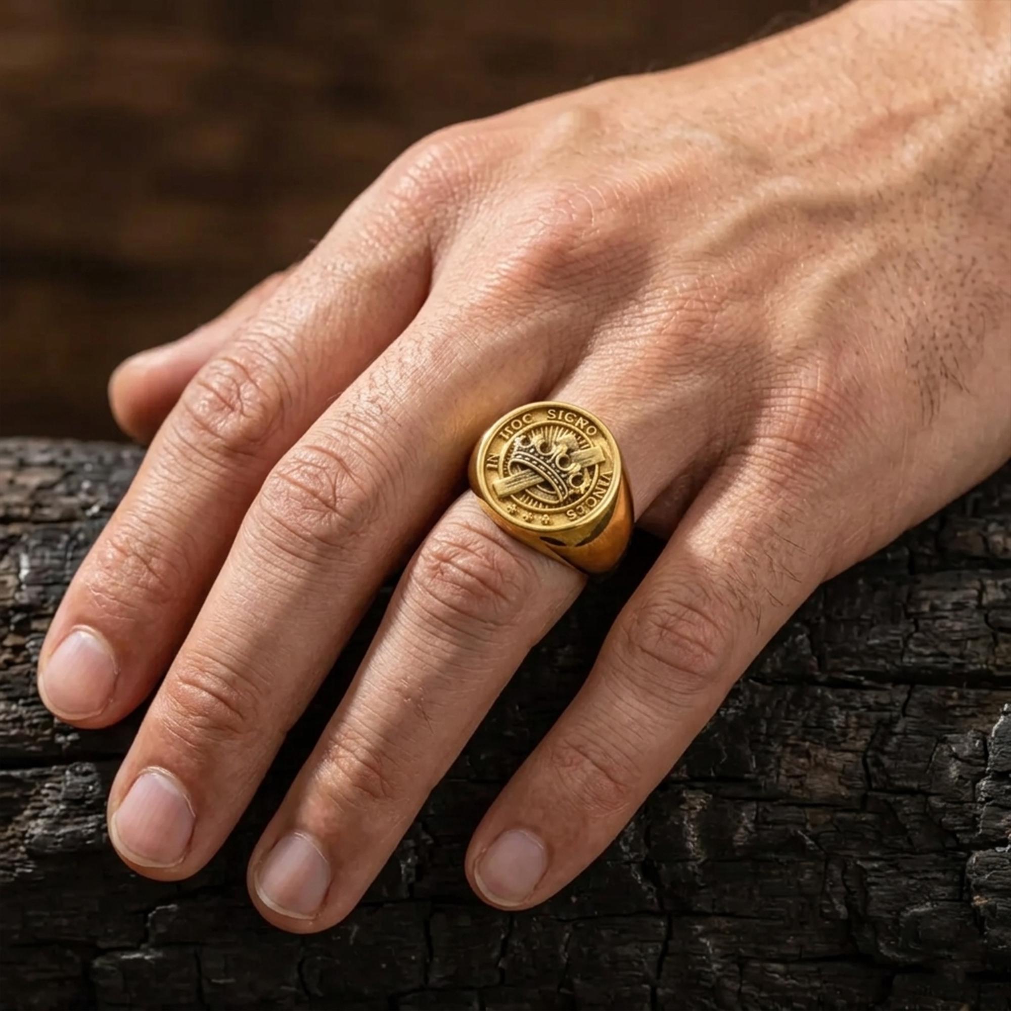 Templar Crown Ring: in Hoc Signo Vinces Signet Ring, Cross Masonic Ring ...