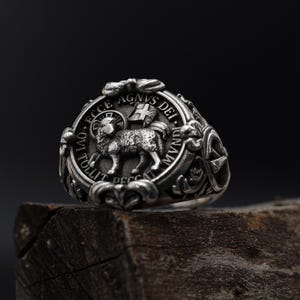 Silver Lamb of God Ring, Biblical Ring, Agnus Dei Ring, Symbol of Sacrifice and Redemption Ring, Sheperd Men Ring, Christian Jewelry Gift