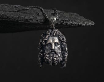 Zeus Pendant Necklace, Greek God Mythology Jewelry, Sterling Silver Chain, Gift for Men