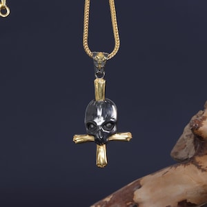 Silver Cross with Skull Necklace, Gothic Religious Necklace, Christian Jewelry, Cross Pendant, Religious Jewelry, Punk Necklace