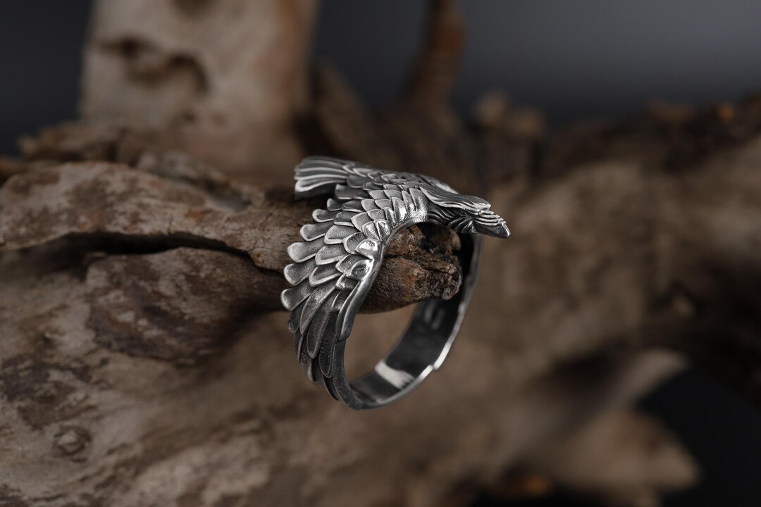 BySilverStone Men's Viking Raven Sterling Silver Ring - Engraved Norse Mythology Signet Ring - View #7