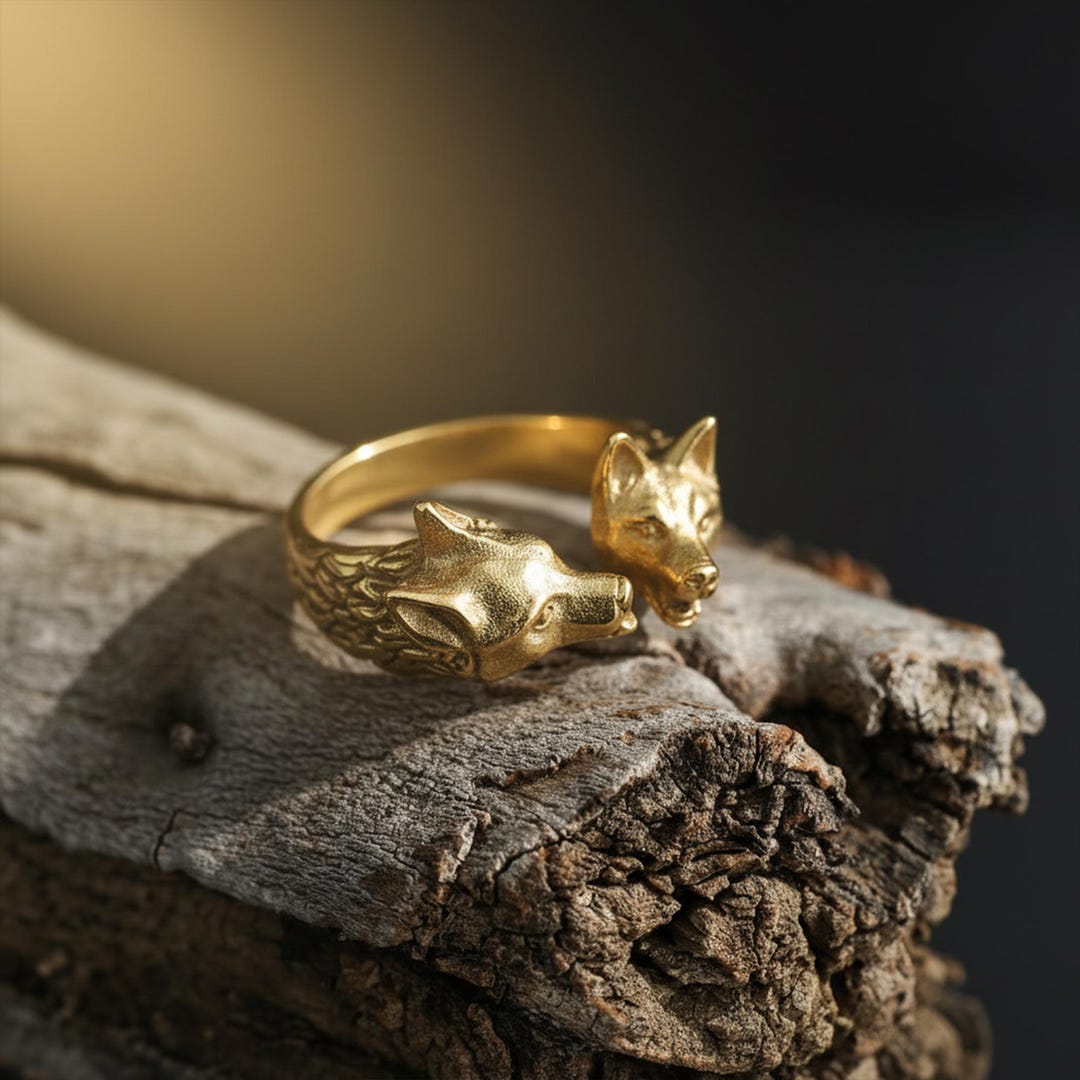 Locking Dog Rings Yellow Gold Plated Kissing Dogs Ring: Adjustable Animal Band, Dog Lover ...