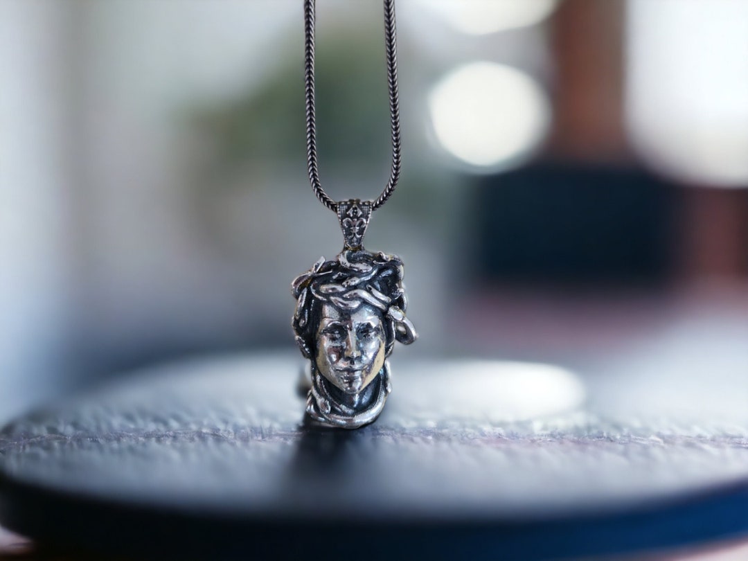 Silver Medusa Head Necklace, Mythology Necklace, Handmade Gothic