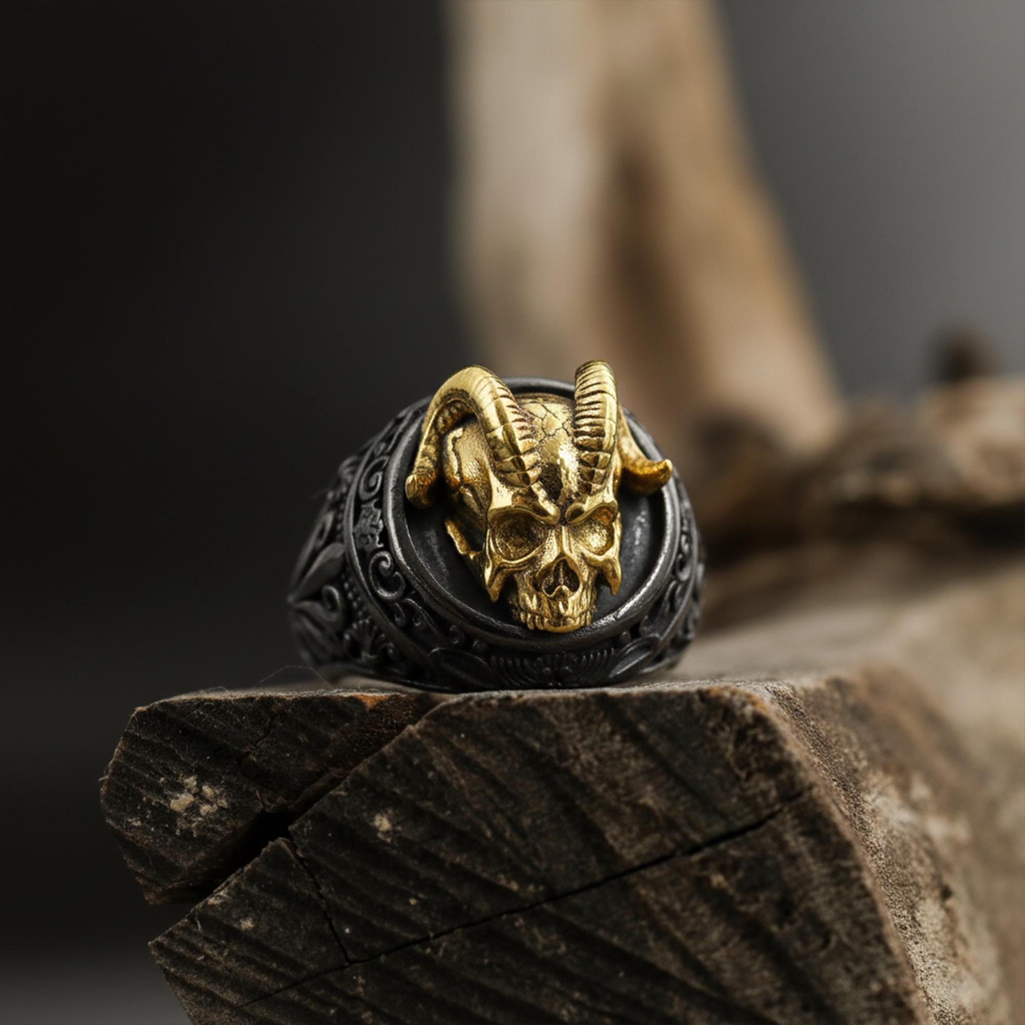 Devil Skull RING 真鍮 Demon Horns Skull Sterling Silver Ring, Gothic Biker Jewelry - Etsy