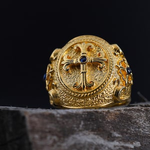 Maltesischer Kreuz Ring, religiöser Ring für Männer, mittelalterlicher Kreuz Ring, großer Daumenring, Kreuz Schmuck, religiöses Geschenk für Ehemann, christlicher Ring