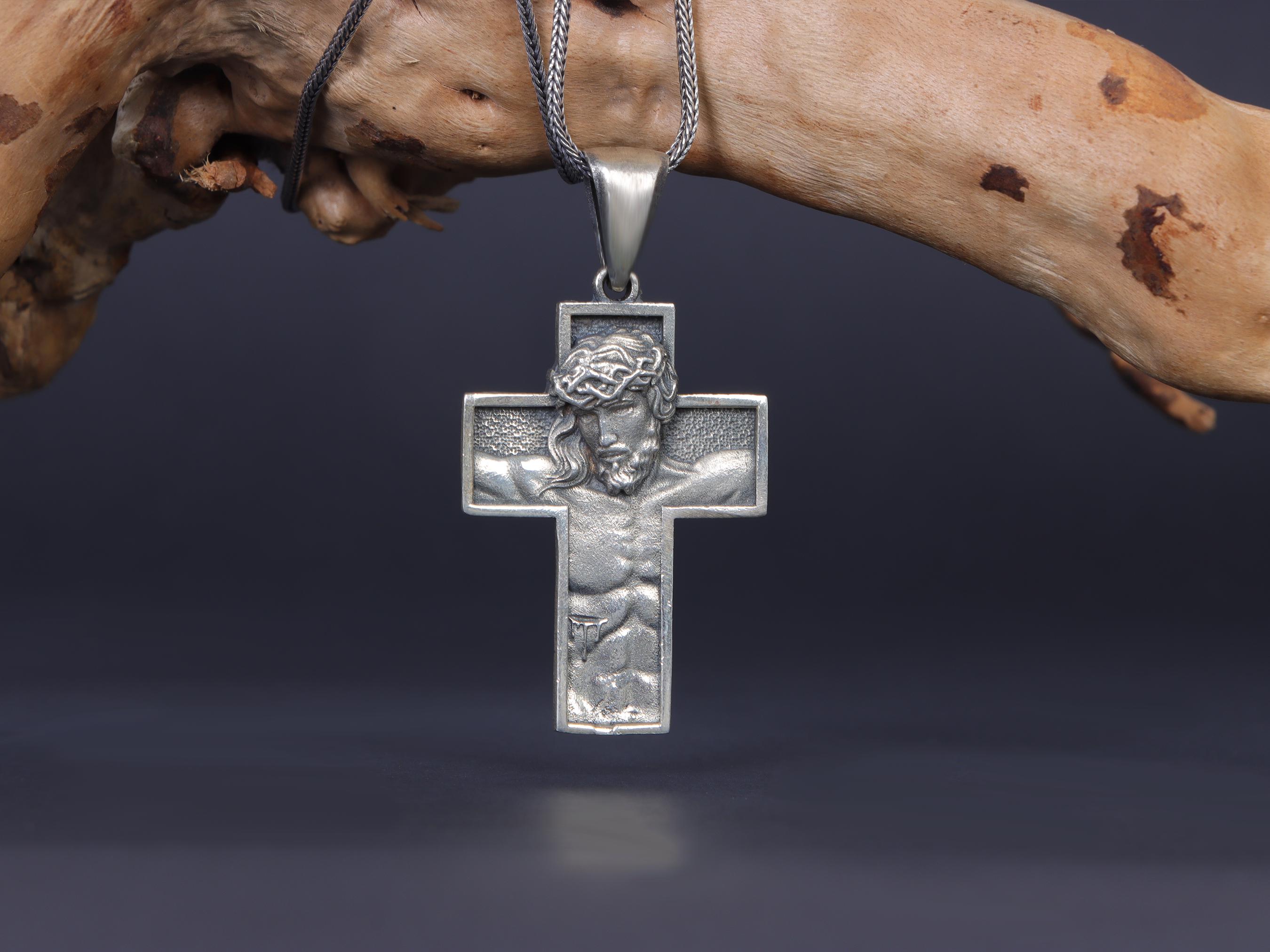 Ciondolo Croce Latina Con Gesu Cristo In ARGENTO 925 Galvanica Rodio - Foto 7