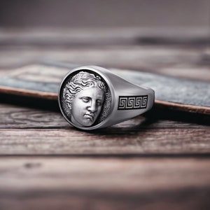 925 Sterling Silber Griechische Skulptur Ring, Antike Gott Gesicht Siegelring, Griechischer Mythologischer Schlüssel Ring für Männer, Renaissance Schmuck