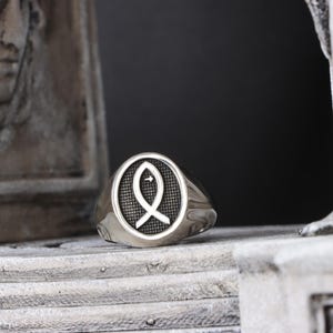 925K Sterling Silver Ichthys Ring, Christian Fish Ring, Jesus Symbol Ring for Men, Handmade Religious Jewelry, Faith Gift for Him
