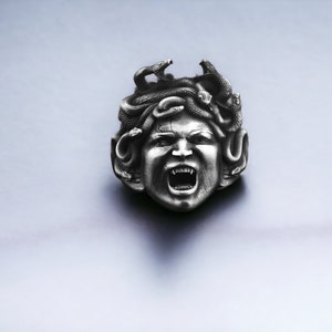 925 Sterling Silver Screaming Medusa Ring for Men, Greek Mythology Statement Ring, Handmade Medusa Face Ring, Ancient Goddess Ring, Gift Men