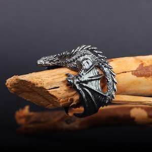 Large Dragon Silver Ring, Men Fantasy Ring, Silver Men Jewelry, Mythical Creature Ring, Dragon Gothic Ring, Mythological Ring for Men