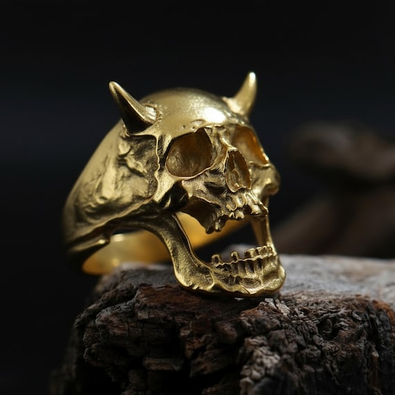 Buy Handmade Sterling Silver Devil Skull Ring, Goth Biker Jewelry