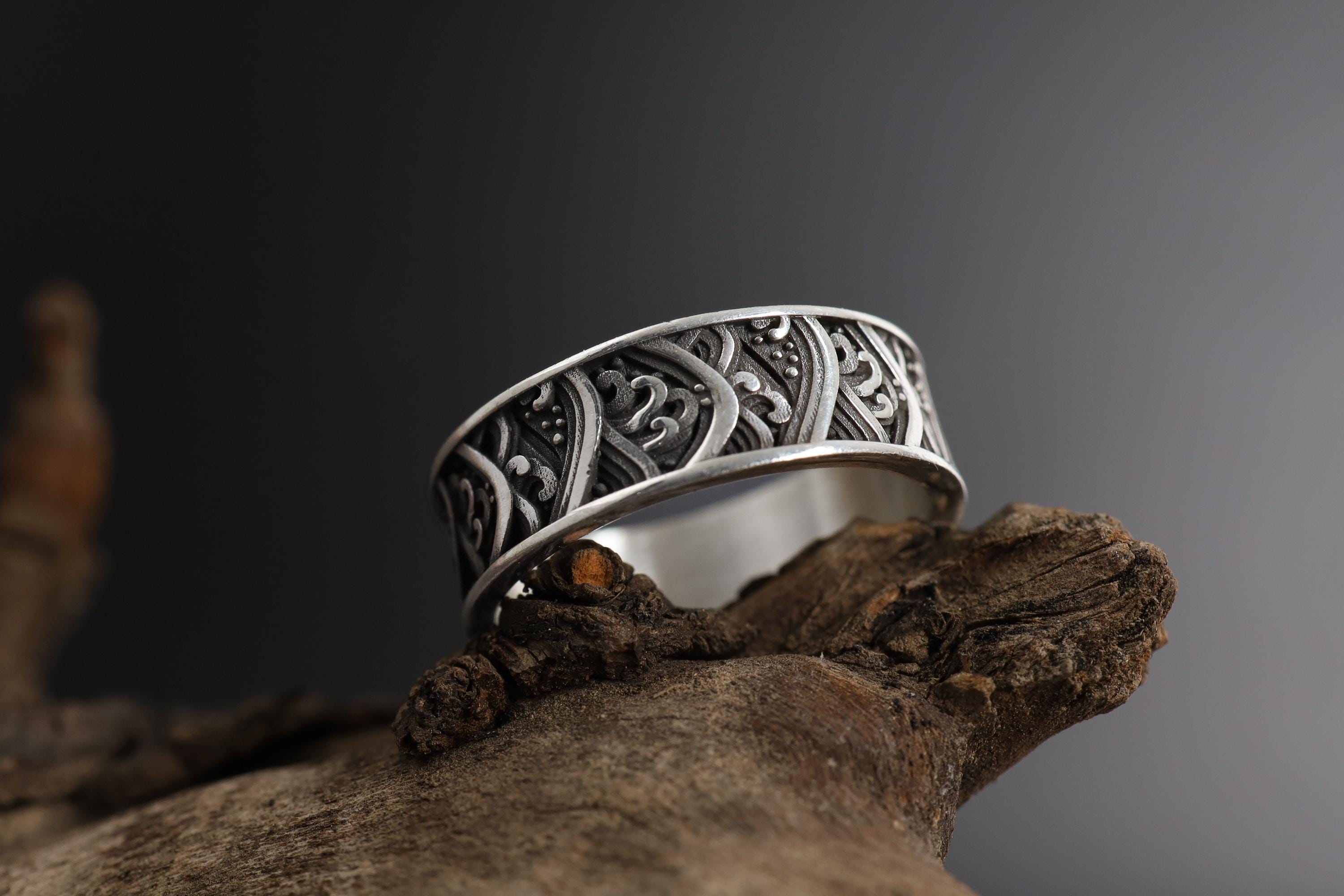 Rhodium Plated the Great Wave of Kanagawa Band: Japanese Wedding