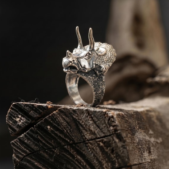 925K Sterling Silver Dinosaur Ring: 3D Triceratops Jewelry - Etsy