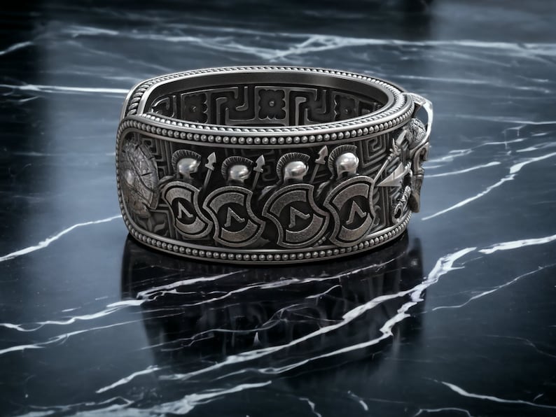 Greek Spartan Helmet Band Ring, Spartan Warrior Helmet Band Ring, Mythical Jewelry, Greek Silver Ring for Men, Nordic Man Accessory image 4