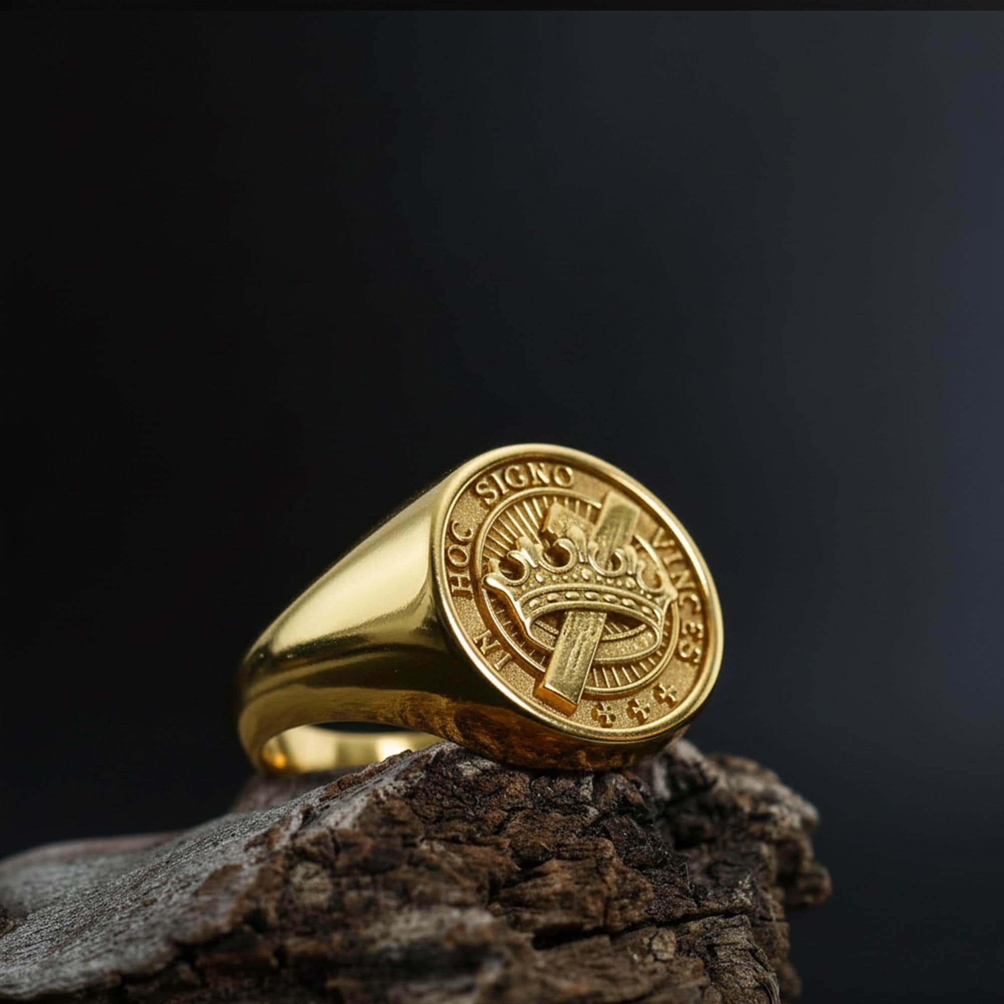 Gold Plated Templar Knight Ring: in Hoc Signo Vinces Masonic Signet ...