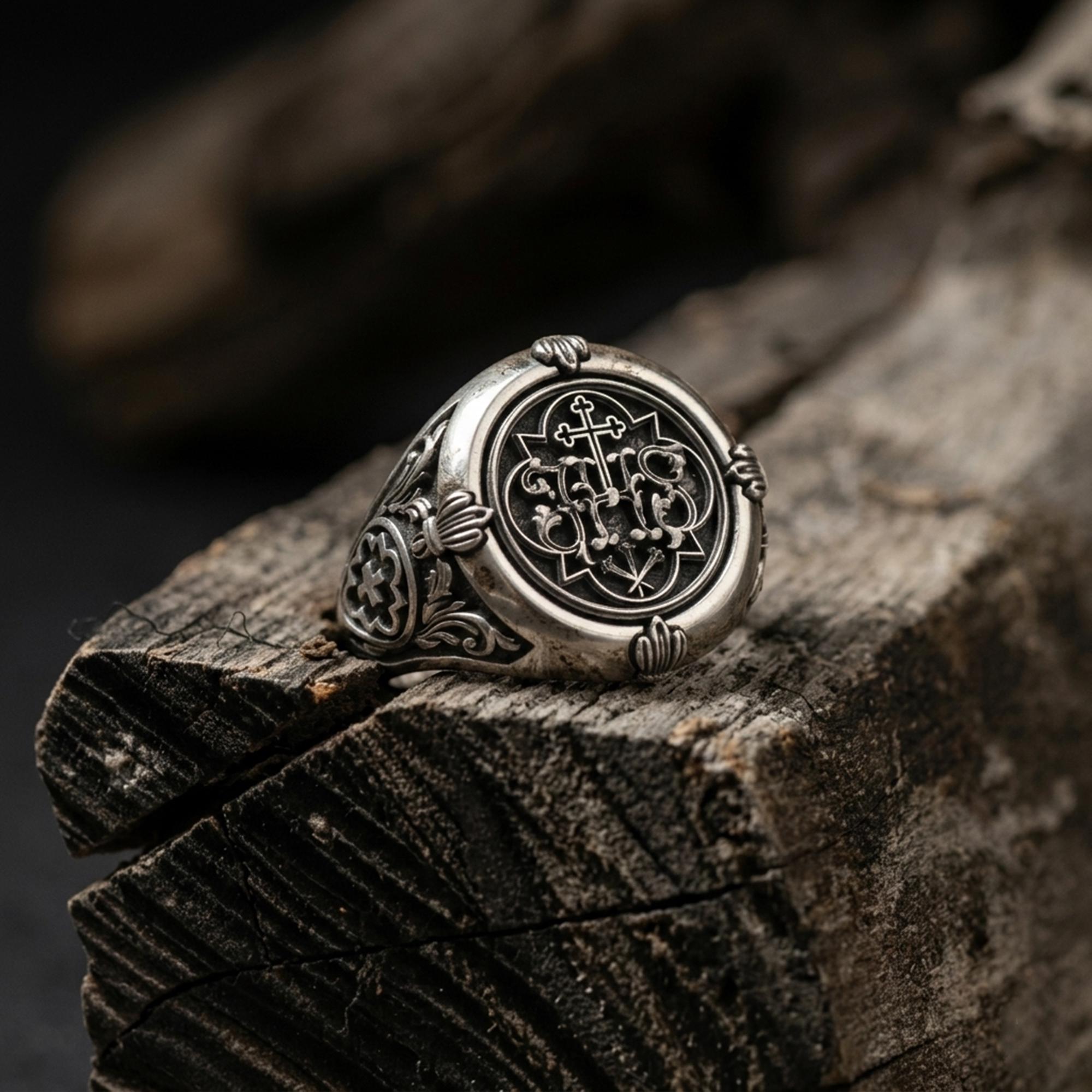 IHS Jesus Signet Ring, 925 Sterling Silver Christian Cross, Men’s ...