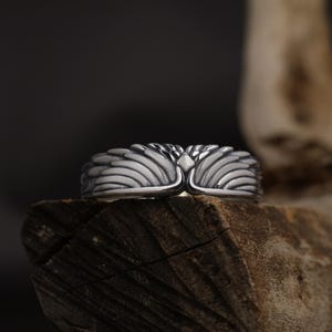 Angel Wings Band Ring, Guardian Angel Ring For Him, Gold Plated Angel Jewelry, Silver Men Wedding Ring, Unique Wedding Band for Husband Silver
