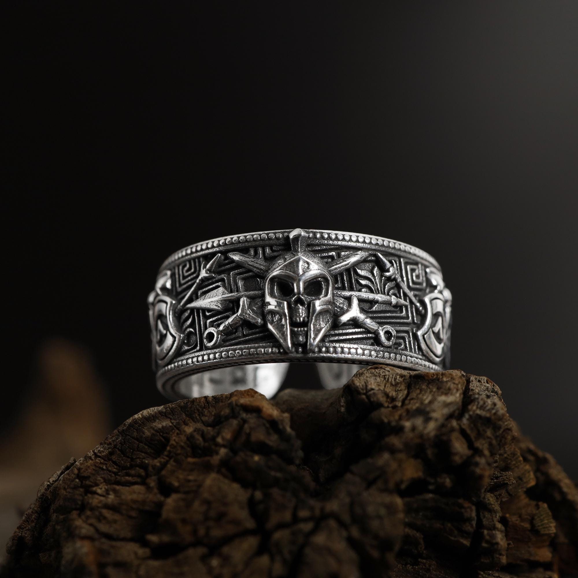 アクセサリー College ring Vintage Spartan Knight 1996 Handmade Sterling Silver Spartan Helmet Ring, Warrior Band - Etsy
