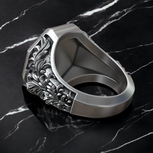 Men Signet Lion Head Ring, Leo Zodiac Ring, Unique Ring for Man, Animal Signet Ring, Astrology Signet Ring, Victorian Men Ring image 6