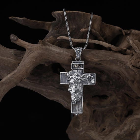 925スターリングシルバーのイエス十字架ネックレス、INRI十字架