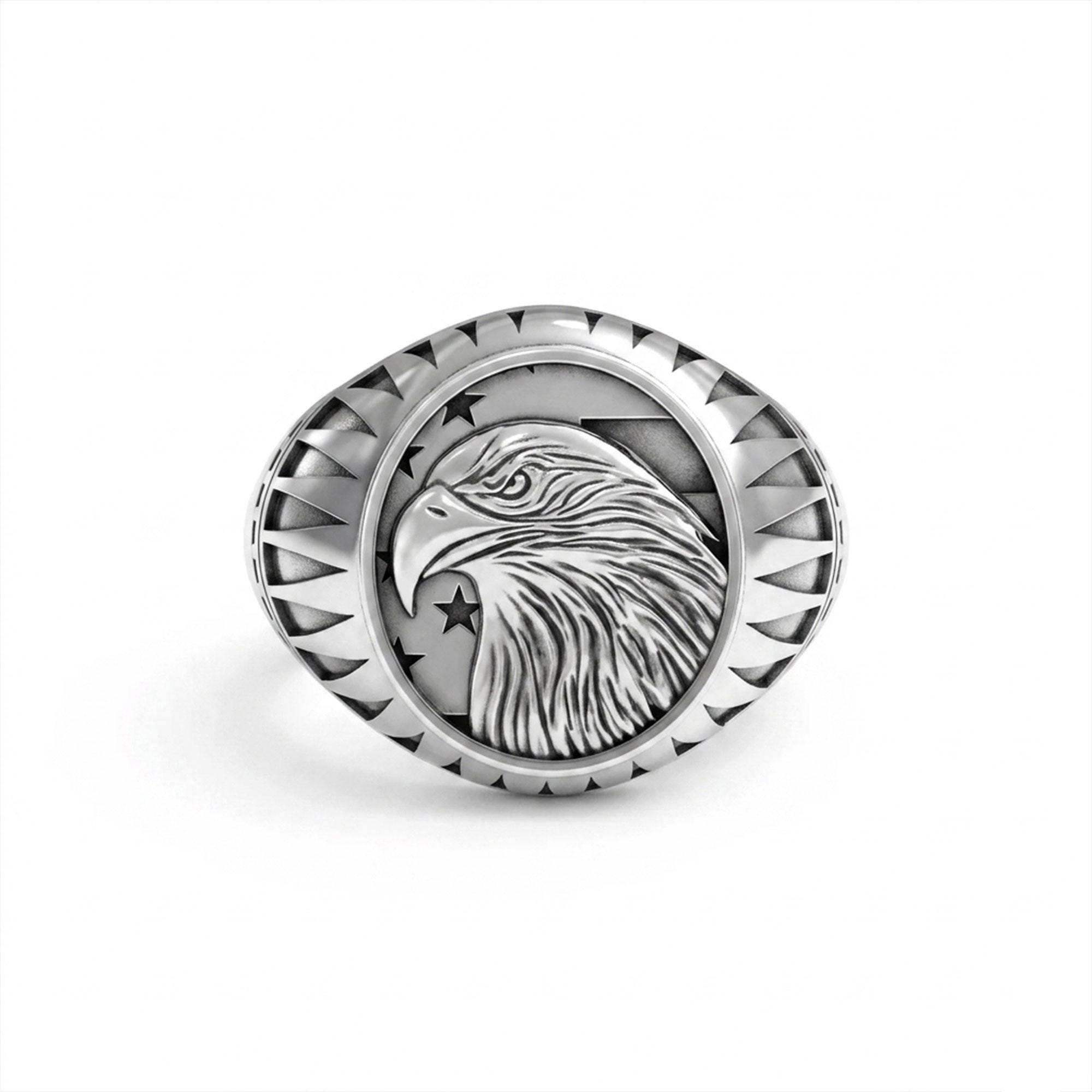 925 Silver USA Eagle Signet Ring: American Bald Eagle Men's Ring ...