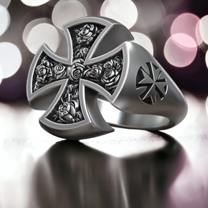 Knight Templar Men&#39;s Silver Ring, Cross Ring, Hospitaller Maltese Cross, 925K Silver Ring, Christian Silver Ring, Maltese Ring, Cool Ring