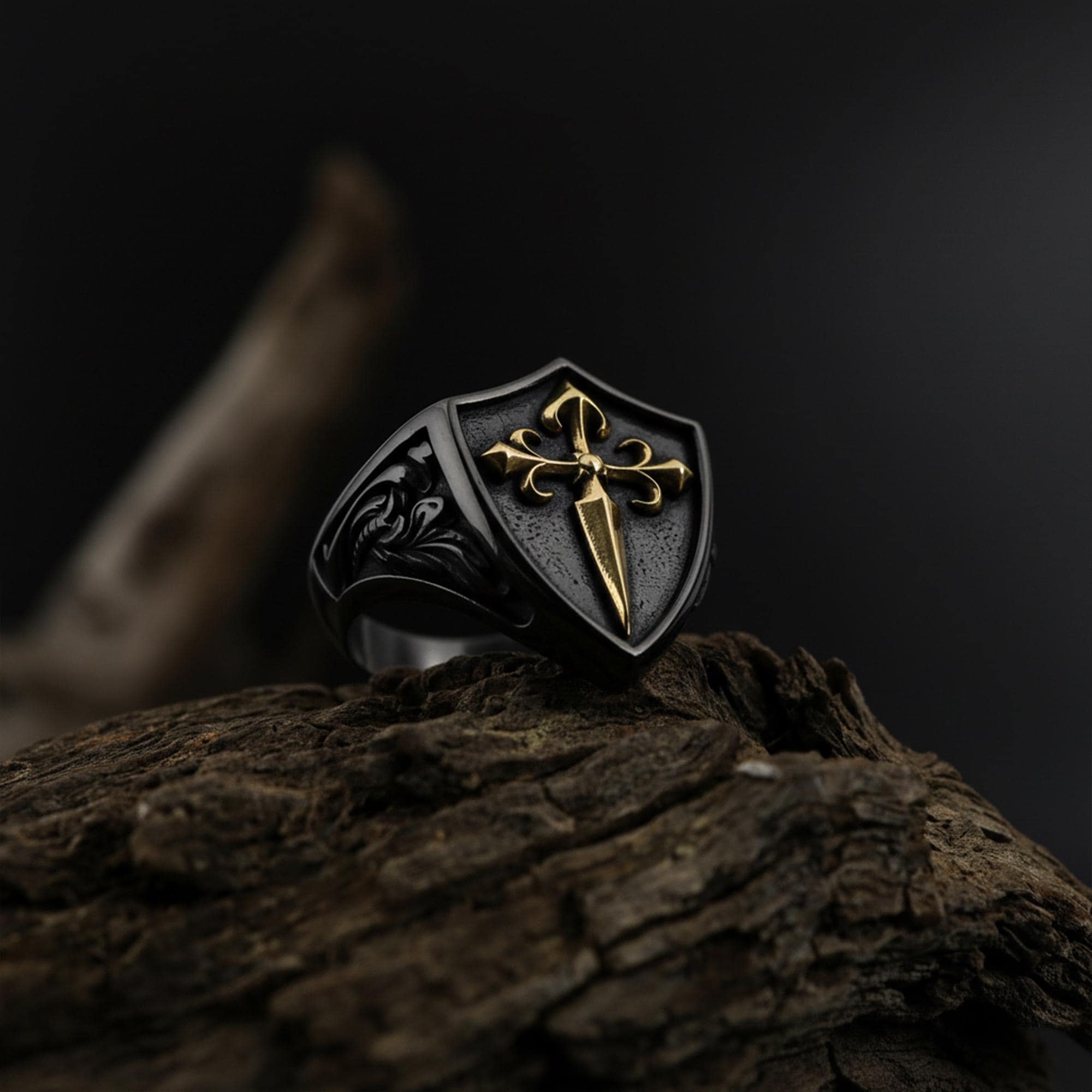 Handmade Sterling Silver Medieval Shield Ring, Fleur De Lis Sword