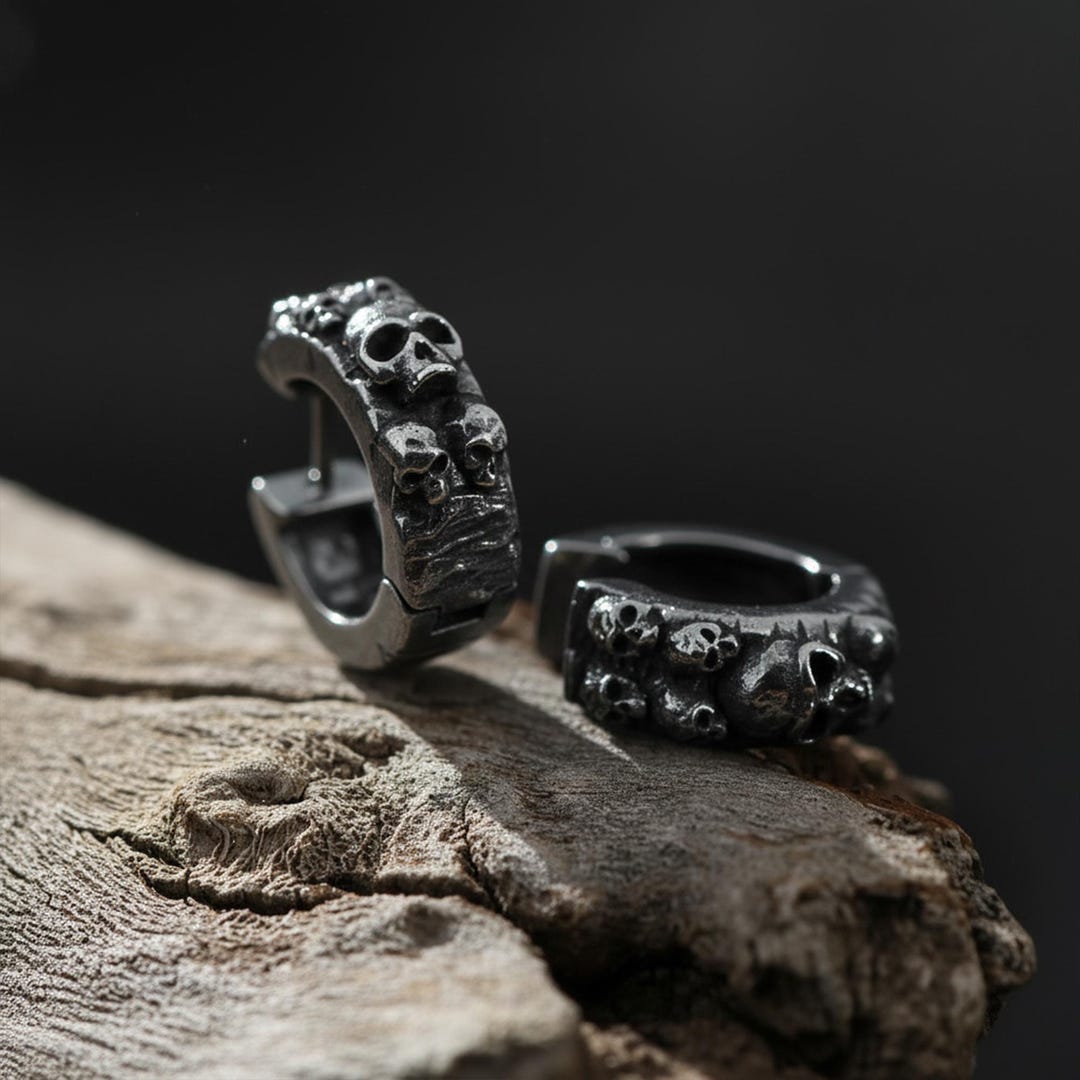 Gothic Skull Hoop Earrings, Sterling Silver Punk Jewelry - Etsy