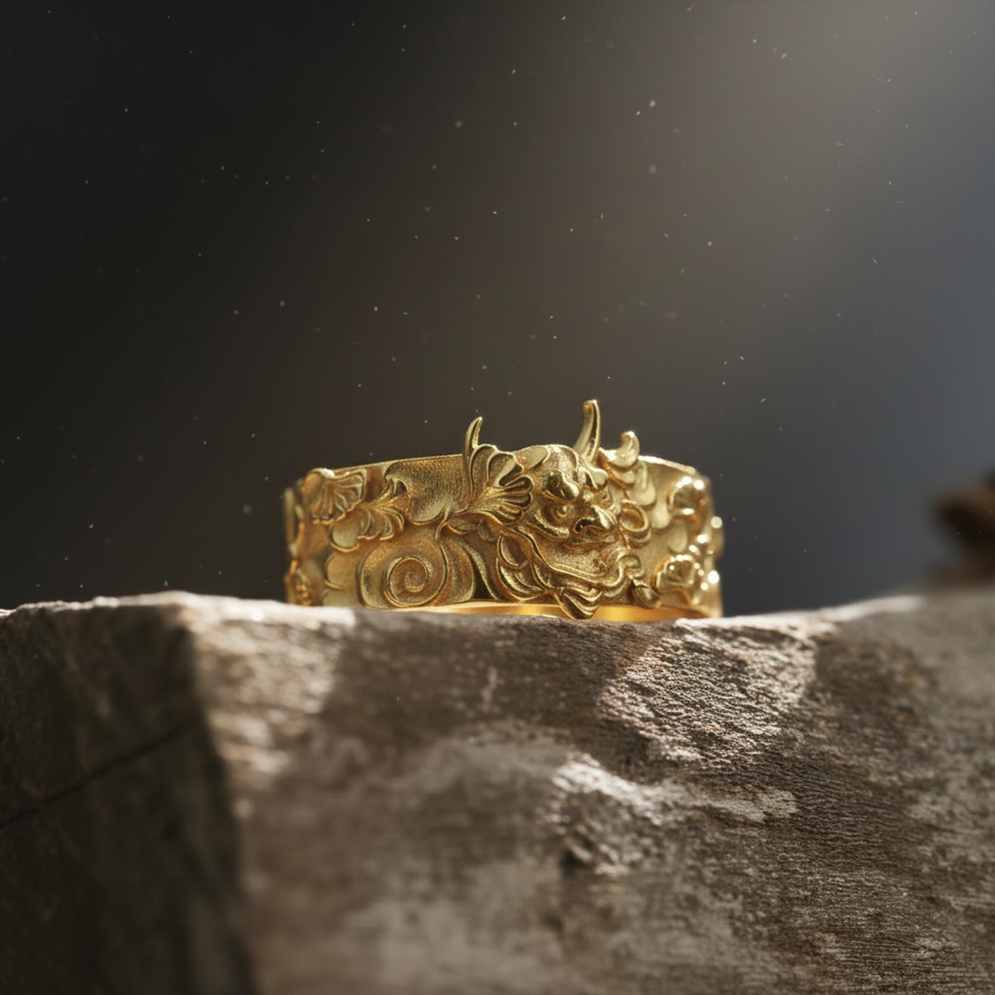 Gold Plated Japanese Hannya Mask Ring: Japanese Wide Band 