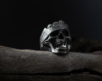 Wooden Textured Sterling Silver Skull Ring, Bandana, Gothic Men - Etsy