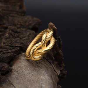 Gold-Plated Rope Knot Ring, Chunky Statement Ring, Handcrafted Twisted Knot Band, Boho Promise Ring, Love Knot Jewelry Gift, Minimalist Ring