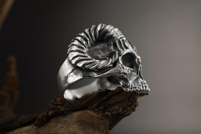 Sterling Silver Skull Ring, Gothic Ram Horn Ring, Biker Jewelry - Etsy