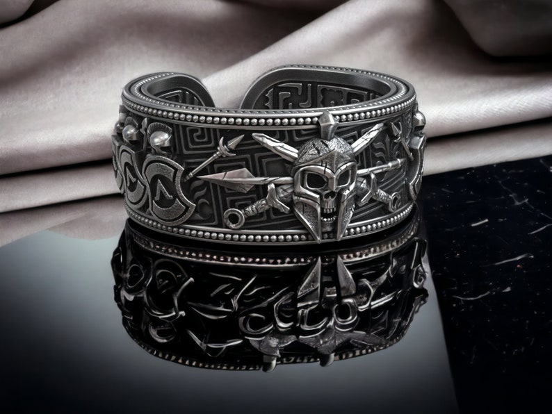 Greek Spartan Helmet Band Ring, Spartan Warrior Helmet Band Ring, Mythical Jewelry, Greek Silver Ring for Men, Nordic Man Accessory image 1