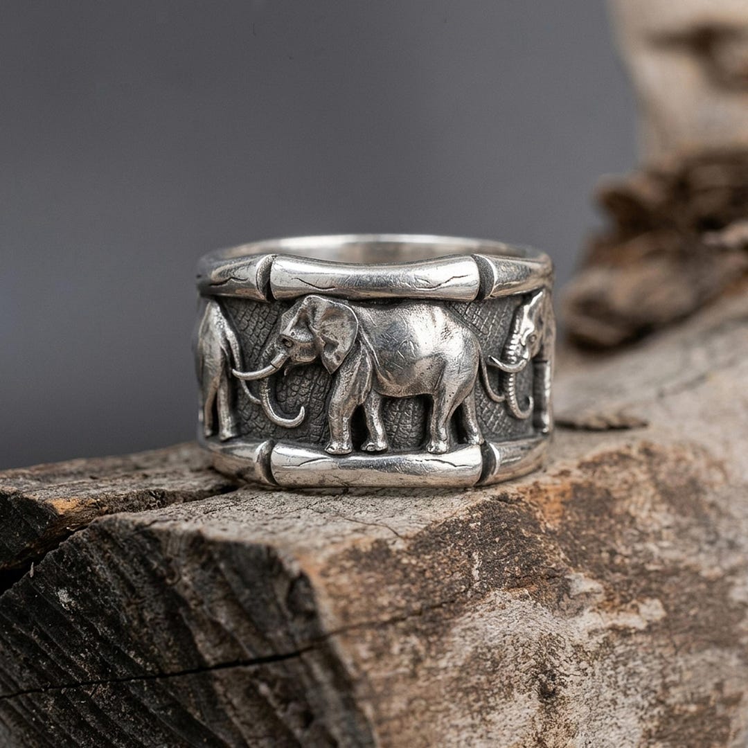 Handmade Sterling Silver Elephant Band Ring, Good Luck Charm - Etsy