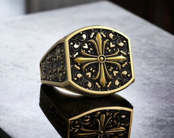 Maltese Cross Men's Ring, Men Signet Ring, Gothic Ring, Biker Jewelry, Christian Signet Ring, Maltese Templer Symbol Elegant Ring