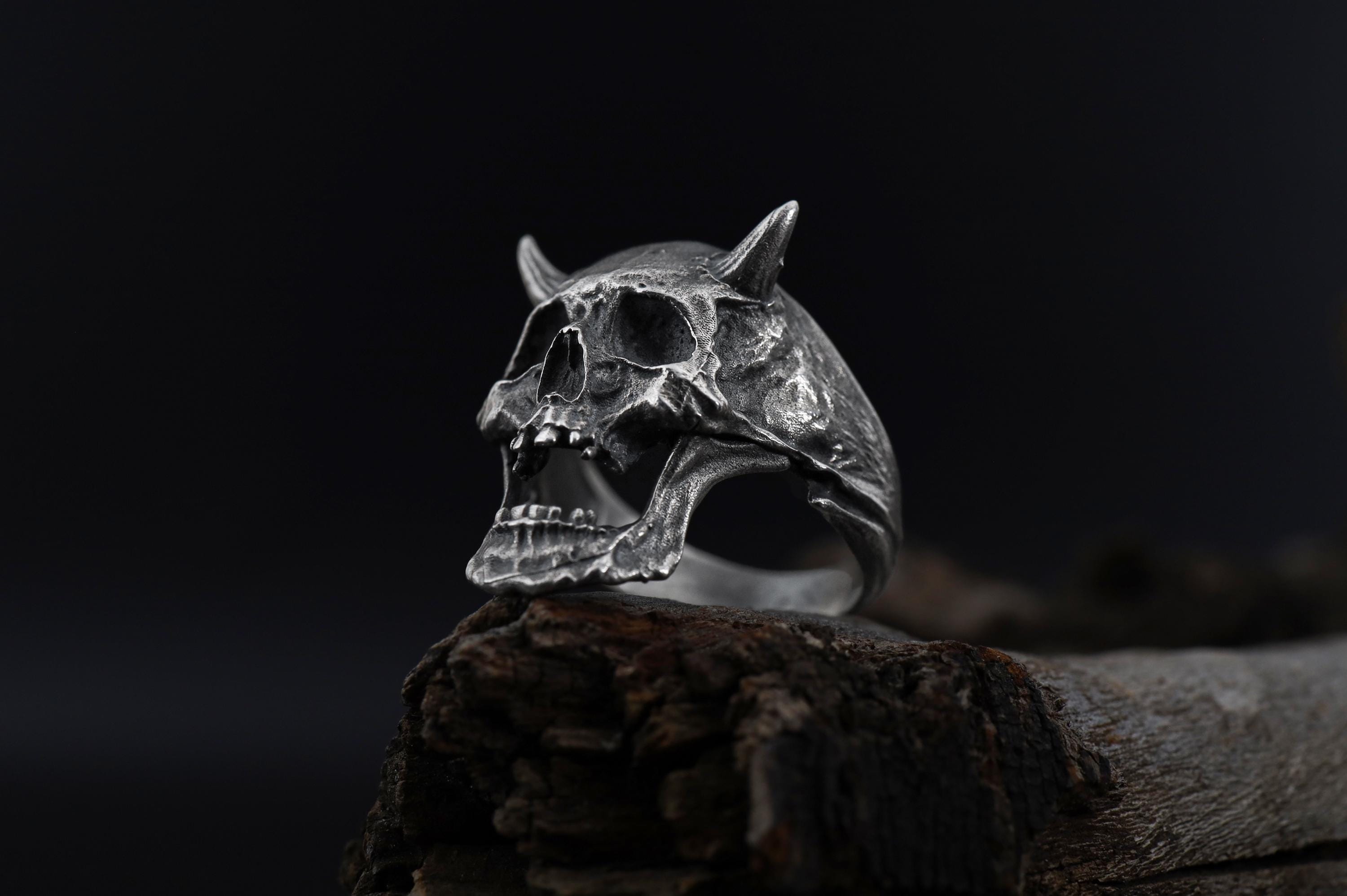 Buy Handmade Sterling Silver Devil Skull Ring, Goth Biker Jewelry