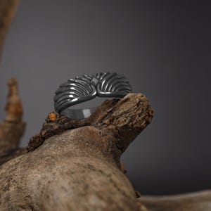 Angel Wings Band Ring, Guardian Angel Ring For Him, Gold Plated Angel Jewelry, Silver Men Wedding Ring, Unique Wedding Band for Husband Rhodium Plated