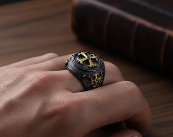 Sterling Silver Knights Templar Maltese Cross Ring: Medieval Symbolism Jewelry