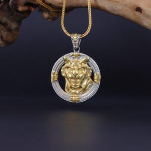 Luxury Gold Plated Tiger Necklace, Bold Animal King Medallion Necklace, Asian Inspired Jewelry, Wild Cat Necklace, Warrior Spirit Jewelry