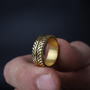 Handmade 14K Solid Gold Tire Tread Ring: Bold Statement Band