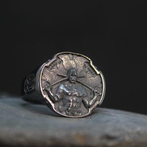 Cossack Knight Ring, Medieval Slavic Signet, Silver Ukrainian Warrior Ring, Heritage Jewelry Ring, Historical Ring, Slavic Mythology Ring