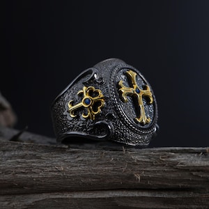Men Silver Cross Ring, Signet Ring Men, Religious Ring, Christian Jewelry, Gold Plated Cross Ring, Handmade Men Ring, Religious Jewelry