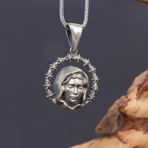 Blessed Mother Mary Necklace, 925 Sterling Silver Virgin Mary Necklace, Christian Catholic Jewelry Gift, Devotional Charm Necklace