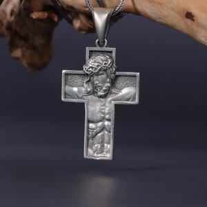 Jesus Crucifix Necklace, Silver Engraved Jesus Pendant, 3D Jesus Cross Pendant, Christian Jewelry, Christian Necklace, Religious Necklace