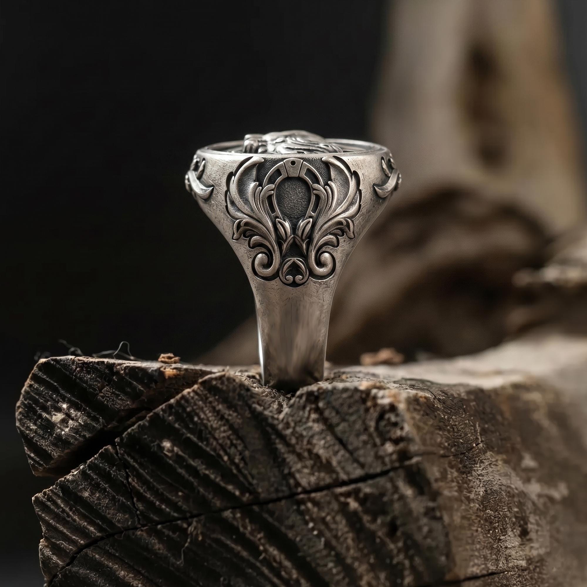 Sterling Silver Pegasus Ring, Mythology Flying Horse Signet