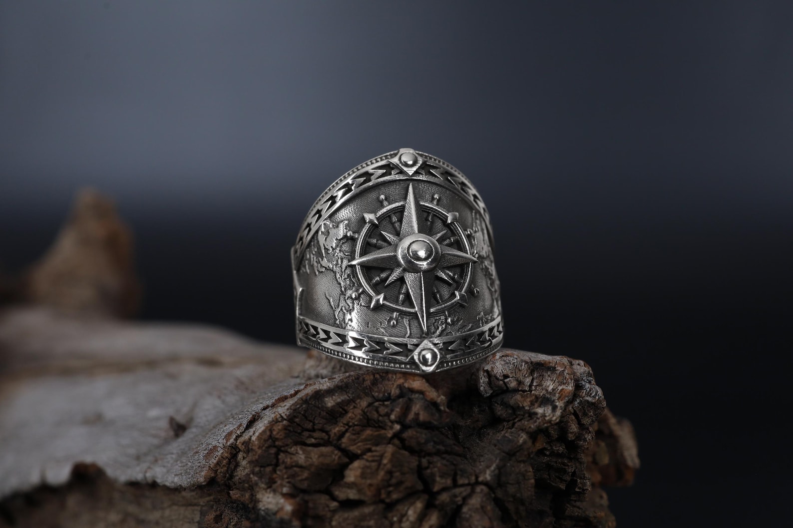 Handmade Sterling Silver Compass Ring, Nautical World Map Ring - Etsy
